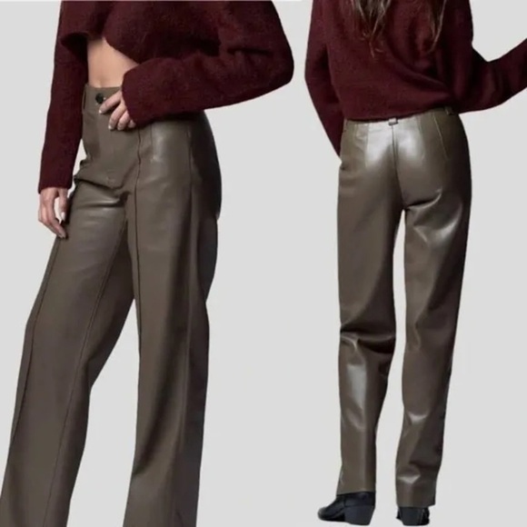 NWT Zara The Francoise Full Length Straight Leg Faux Leather Pants size L - Picture 4 of 6